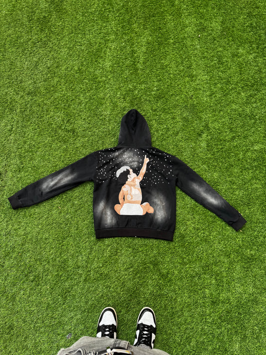 BABY MAFIA ZIP UP - BLACK ACID WASH